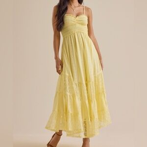 Altar’d State Tami Lace Tiered Sunshine Yellow Maxi Dress Size X-Small